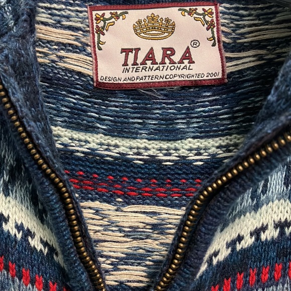 Tiara International Sweater Full Zip Up Fair Isle Colorful Size Large - Picture 2 of 9